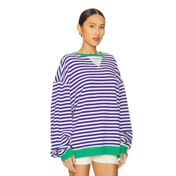 We The Free x Free People Classic Striped Oversized Crewneck Sweater Top - Picture 5 of 8